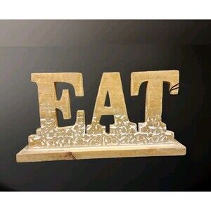 EAT Wood Decor Sign Free Standing Kitchen Carved Natural Decoration Bar Gifts
